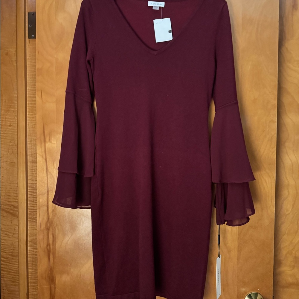 Calvin Klein Burgundy Long Sleeve Dress